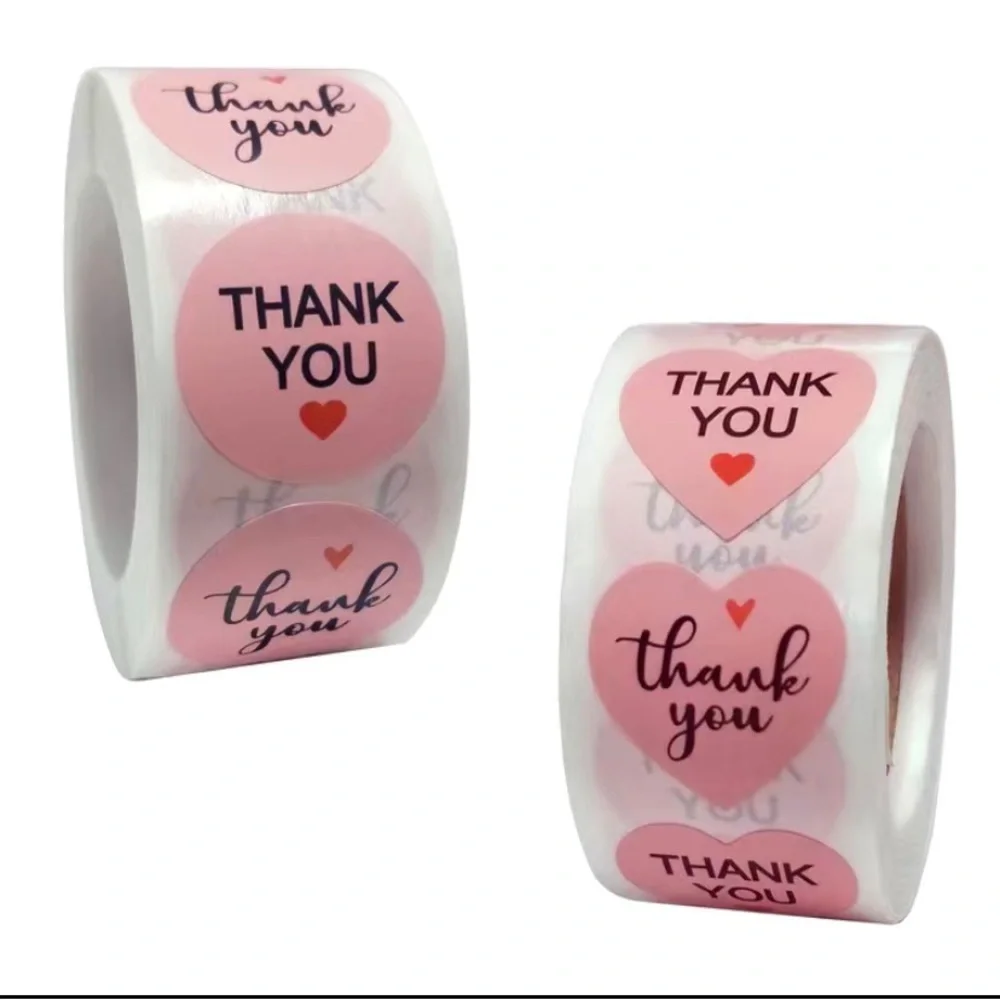 500 pieces pink round shaped thank you stickers